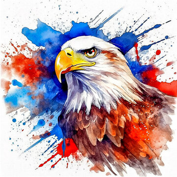 Bald Eagle watercolor painting on white background. Hand-drawn illustration
