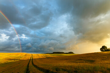 Naklejka na ściany i meble fields rainbow and sunset in north poland