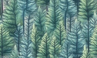 fir woods in water style seamless pattern
