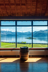 Incredible view of a vineyard and snowy mountains