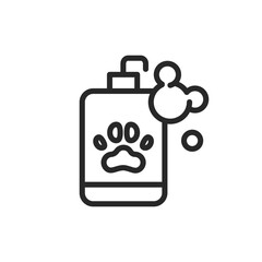 Pet Shampoo Bottle Icon. Vector Outline Editable Sign of Hygiene and Grooming Product for Pet Care and Spa Services