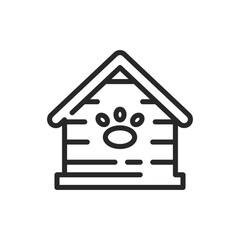 Pet House Icon. Vector Outline Editable Sign of Cozy Shelter for Domestic Animals, Ideal for Pet Care and Accessories