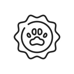 Pet Quality Icon. Vector Outline Editable Sign of Paw Print Label, Symbolizing High Standard in Animal Care and Services.