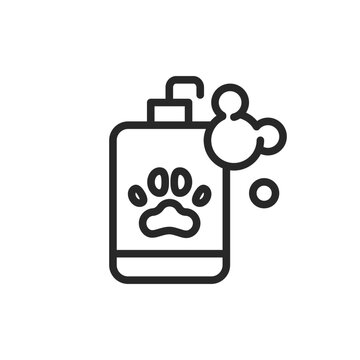 Pet Shampoo Bottle Icon. Vector Outline Editable Sign Of Hygiene And Grooming Product For Pet Care And Spa Services