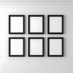 Picture frame on a wall black frame. Blank Mockup. six vertical frames, modern minimalistic style., template for artwork, painting, photo or poster 