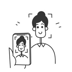 hand drawn doodle Face recognition scans the application face illustration