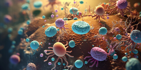 bacteria cell in the microscope