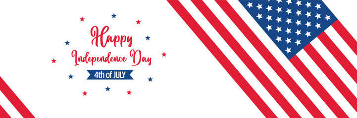 happy american independence day background, with flag decoration. vector design for banner, greeting card, brochure, web, social media.