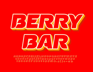 Vector creative Sign Berry Bar. Red 3D Font. Bright stylish Alphabet Letters and Numbers set