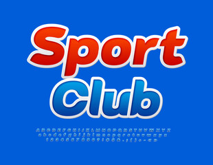 Vector bright Emblem Sport Club. Blue Sticker Font. Creative Alphabet Letters, Numbers and Symbols set