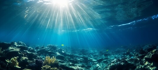 Fototapeta na wymiar Lights through underwater sea. Generative AI technology.