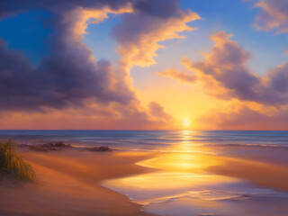 Fototapeta na wymiar Warm sunset on tropical beach generative ai 