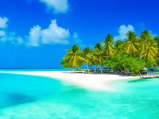 Sunny tropical beach with turquoise water summer holidays vacation background generative ai 