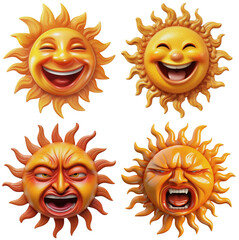 illustrations of the sun with a smiling and happy face and an angry face a transparent background, Generative AI