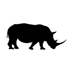 Walking Rhinoceros Silhouette. Good To Use For Element Print Book, Animal Book and Animal Content