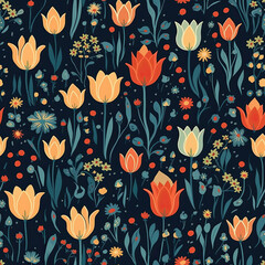 Colorful tulips flowers glow in the dark