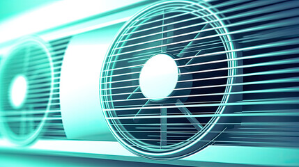 Split air conditioner on color wall. Closeup image.