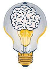 Illustration with brain in light bulb, creative thinking concept logo (Generative AI)