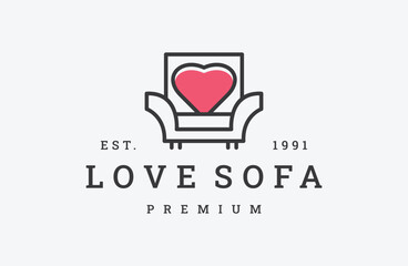Love sofa logo vector icon illustration hipster vintage retro .