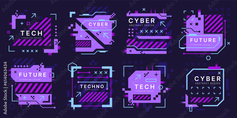Aufkleber tech background. abstract digital shapes. hud purple silhouette elements. future glitch graphic. cyb