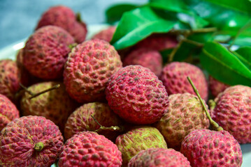 Nuomici, one of the most popular litchi cultivars. Summer Seasonal tropical Fruits.






