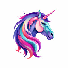 Obraz na płótnie Canvas Illustration, Generative AI, Unicorn icon, logo in pink and violet tones on a white background.