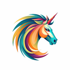 Illustration, Generative AI, Unicorn icon, logo in different colors on a white background.