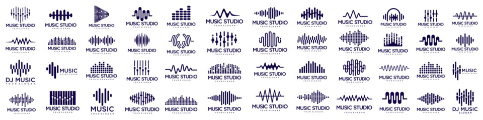 Set of Radio Wave icon.Monochrome simple sound wave on white background.Isolated vector illustration