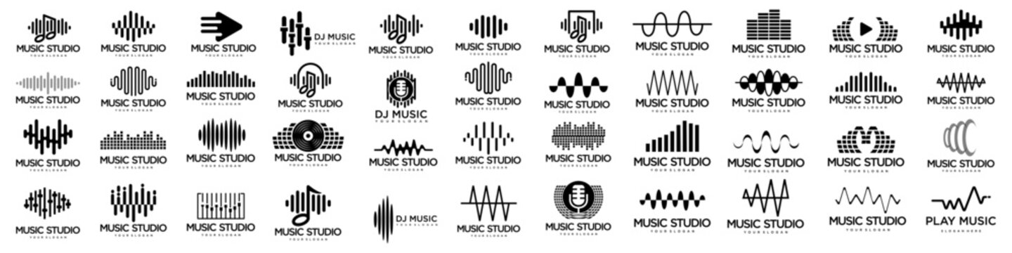 Set of Radio Wave icon.Monochrome simple sound wave on white background.Isolated vector illustration