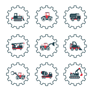 A set of vector icons of special equipment and construction vehicles.