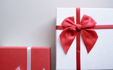  Valentine present. Gift box and red ribbon for romantic couple.