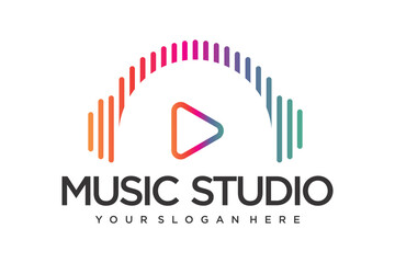 Music logo template. headphone, vinyl record icon.vector illustration