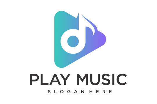 music play button note logo design elements