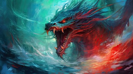 A blue dragon with red and blue eyes