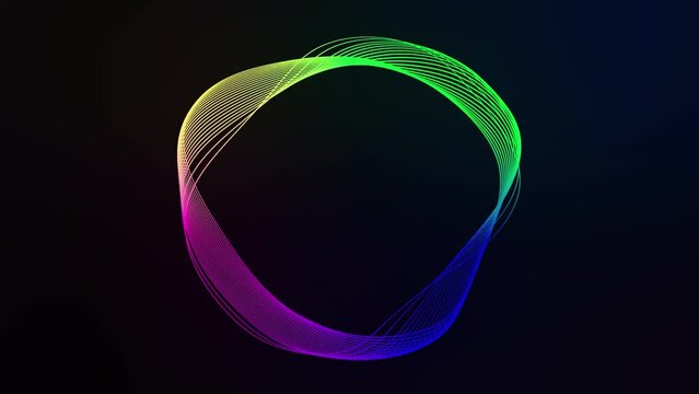 Abstract colorful glow animation of sound wave circle with the dark background.