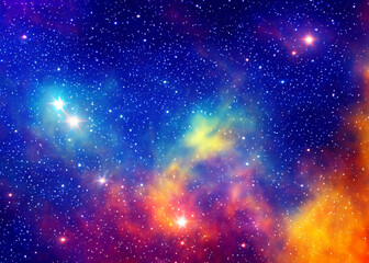 Fototapeta premium Colorful space galaxy cloud nebula. Starry night cosmos. Universe science astronomy. Supernova background wallpaper created with generative ai technology