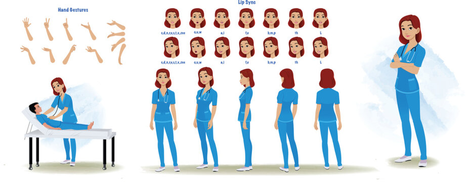  Character Model Sheet for Animation- Including Lips Sync, Hand Gestures, and Turn around Sheets