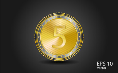 5 Number Circular Vector Gold Web Icon Button