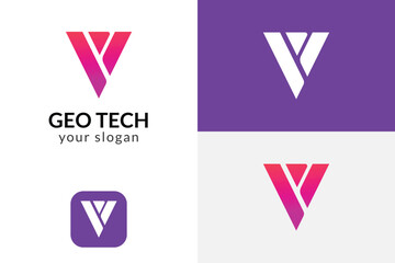 v gradient color logo design template