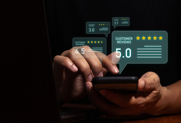 Customer Satisfaction Survey Concept, 5 Star Satisfaction, Online Application Service Experience Rating, Quality Assessment Customer Service, Satisfaction Feedback Review, Best Quality