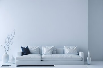 white wall featuring a smooth, seamless finish. Emphasize the simplicity and cleanliness of this interior design element, perfectly complementing a white sofa for a serene and inviting atmosphere.