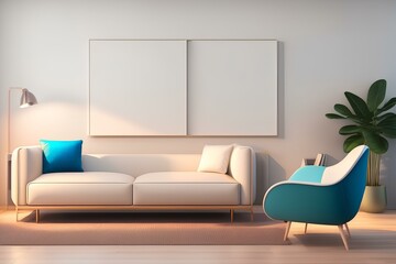 modern living room with sofa frame on white wall generated Ai 