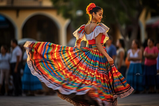 LATIN MEXICAN FOLKLORE, TRADITIONAL, COLORFUL, CULTURAL, REGIONAL DANCER. ai generative