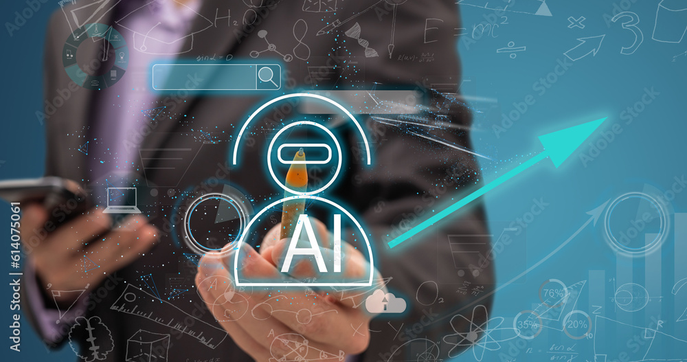 Aufkleber man using tools ai. technology smart robot science and artificial intelligence technology, and innov