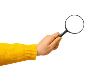 magnifier in hand  isolated on transparent background - 614075090