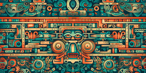 Aztec pattern featuring bold and intricate patterns reminiscent of the ancient civilization's art and cultural symbolism. Generative AI