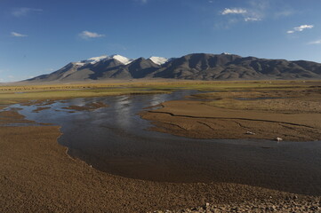 Fototapeta na wymiar The Sangzha River, flowing through the northern and southern Qiangtang region in Northern Tibet