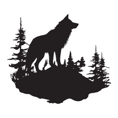 Wolf black silhouette with vector illustration