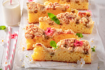 Delicious gooseberry butter cake as summer dessert.