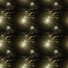 abstract pattern of a circuit-like background  of gold and black